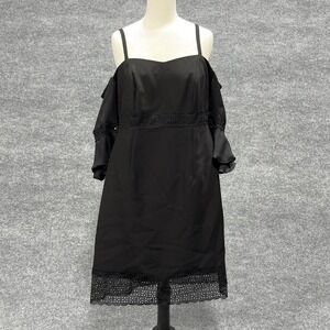 Mayda Cisneros Dress Womens Small Black Cold Shoulder Lace Trim Cocktail Evening